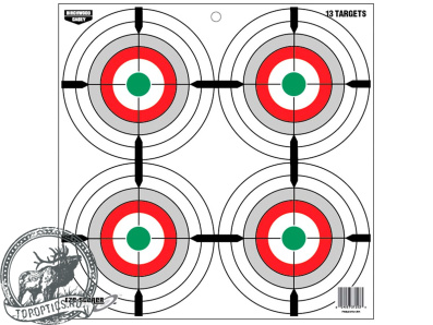 Мишень бумажная 4 цели на листе Birchwood Eze-Scorer Multiple Bull's-Eye Paper Target, 12", 13шт. #BC-37253