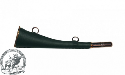 Горн охотничий (кожаная отделка) 25 см, плоский, цвет тёмно-зелёный #25flatleagr