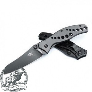 Нож Sanrenmu серии Tactical, лезвие 89 мм чёрное, рукоять сталь чёрная, крепление на ремень #B4-939