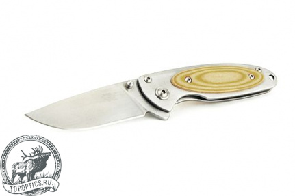 Нож Sanrenmu серии EDC, лезвие 61,5 мм, металлическая рукоять с бежевой вставкой из микарты #MH5-714