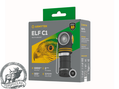 Фонарь налобный-мульти Armytek Elf C1 USB-C (1000 lm, белый, до 103м, 1x18350, IP68)