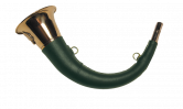Горн охотничий (кожаная отделка) 45 см, изогнутый, круглый, цвет тёмно-зелёный #45roundgr