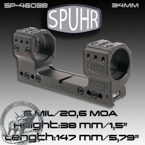 Тактический кронштейн SPUHR кольца 34мм для установки на Picatinny H38мм наклон 6MIL/20.6MOA для прицелов BEAST #SP-4603B