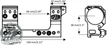 Небыстросъемный кронштейн SPUHR Scope Mount Gen3 34мм на Picatinny, h=38мм, 9MIL # SP-4902C