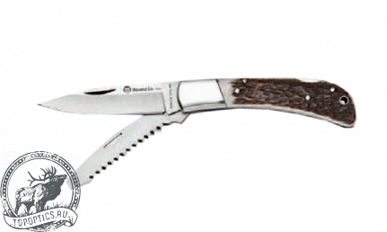 Нож Maserin (лезвие 75 мм, нержавеющая сталь и нож-пила с отверткой, рукоять олений рог) #126/2CV