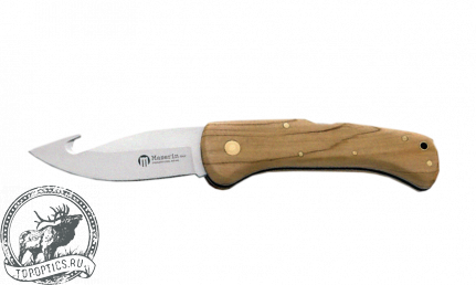 Нож Maserin (лезвие 90 мм с крюком, нержавеющая сталь, рукоять оливковое дерево) #762/OL