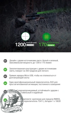 Фонарь тактический Nextorch T5G V2.0 Hunting Set, 1200 люмен 