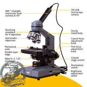 Микроскоп цифровой Levenhuk D320L BASE, 3 Мпикс, монокулярный #73812