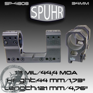 Тактический кронштейн SPUHR D34мм для установки на Picatinny H44мм наклон 13MIL/44.4MOA #SP-4808