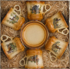 Кофейный набор KOZAP керамический в стиле Barocco из 6-ти чашек с охотничьей тематикой #5/457Т