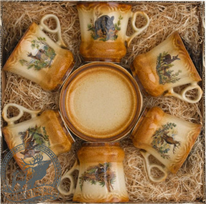 Кофейный набор KOZAP керамический в стиле Barocco из 6-ти чашек с охотничьей тематикой #5/457Т