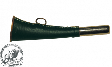Горн охотничий (кожаная отделка) 16 см, плоский, цвет тёмно-зелёный #16flatleagr