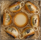 Кофейный набор KOZAP керамический в стиле Мокко из 6-ти чашек с охотничьей тематикой #3/458Т