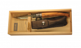 Нож Opinel (10 см, в деревянной коробке, нержавеющий, рукоятка оливковое дерево и чехол) #001090