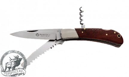 Нож Maserin (лезвие 75 мм, нержавеющая сталь, скиннер и нож-пила с отверткой, рукоять дерево кокоболо) #126/3LG
