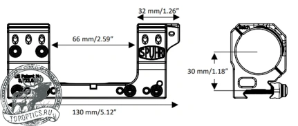 Небыстросъемный кронштейн SPUHR Scope Mount Gen3 34мм на Picatinny, h=30мм, 3MIL #SP-4301C