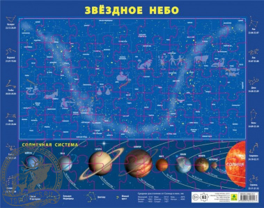 Карта-пазл звездного неба и Солнечной системы на подложке 63 элемента #72055