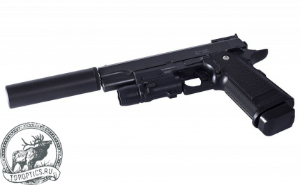 Пистолет пневматический Stalker SA5.1S Spring (аналог Hi-Capa 5.1) + имитатор ПБС+ЛЦУ, к.6мм #SA-3307151S