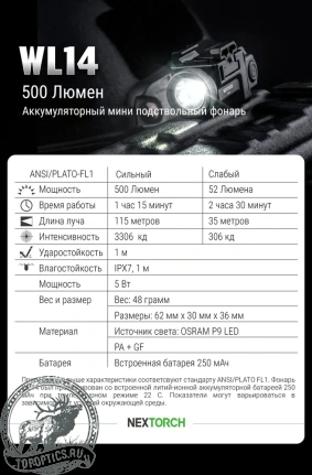 Подствольный фонарь Nextorch WL14, 500 люмен 