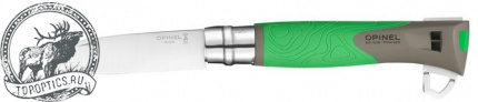 Нож Opinel серии Specialists EXPLORE №12 клинок 10см. свисток огниво стропорез зеленый/серый #001899