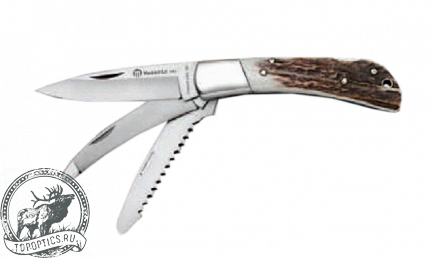 Нож Maserin (лезвие 75 мм, нержавеющая сталь, скиннер и нож-пила с отверткой, рукоять олений рог) #126/3CV