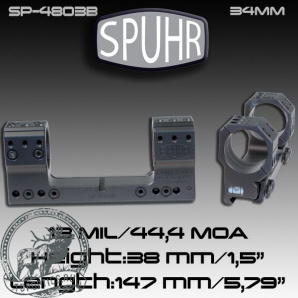 Тактический кронштейн SPUHR кольца 34мм для установки на Picatinny H38мм наклон 13MIL/44.4MOA для прицелов BEAST #SP-4803B