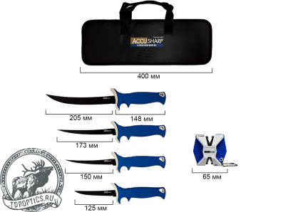 Набор филейных ножей AccuSharp Fillet Knife Kit (4 ножа,точилка,кейс) #737C